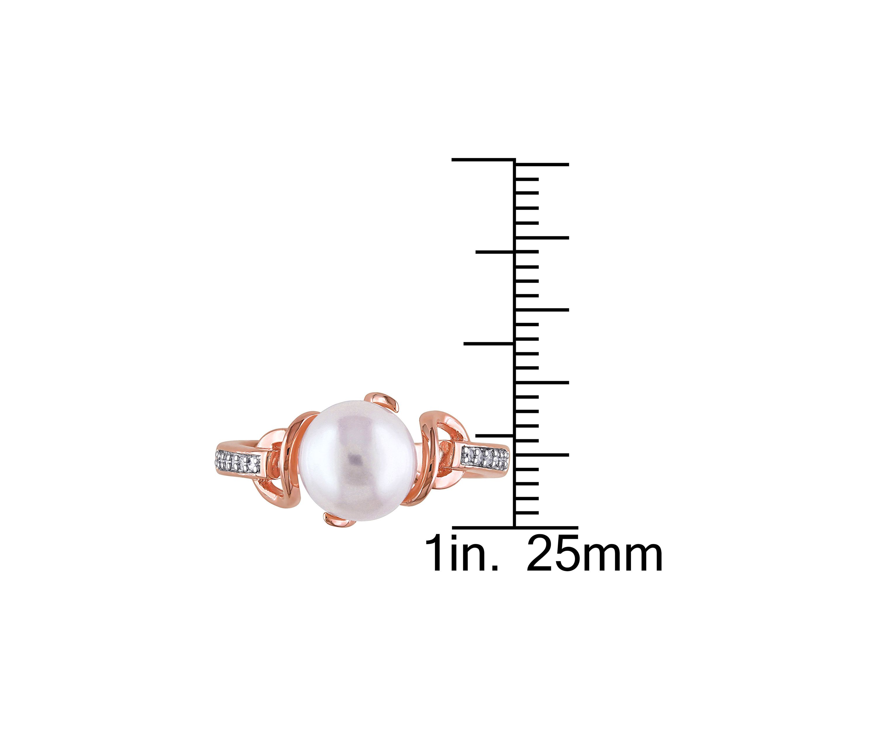 8 MM White Cultured Freshwater Pearl and Diamond Solitaire Twist Ring in Rose Plated Sterling Silver