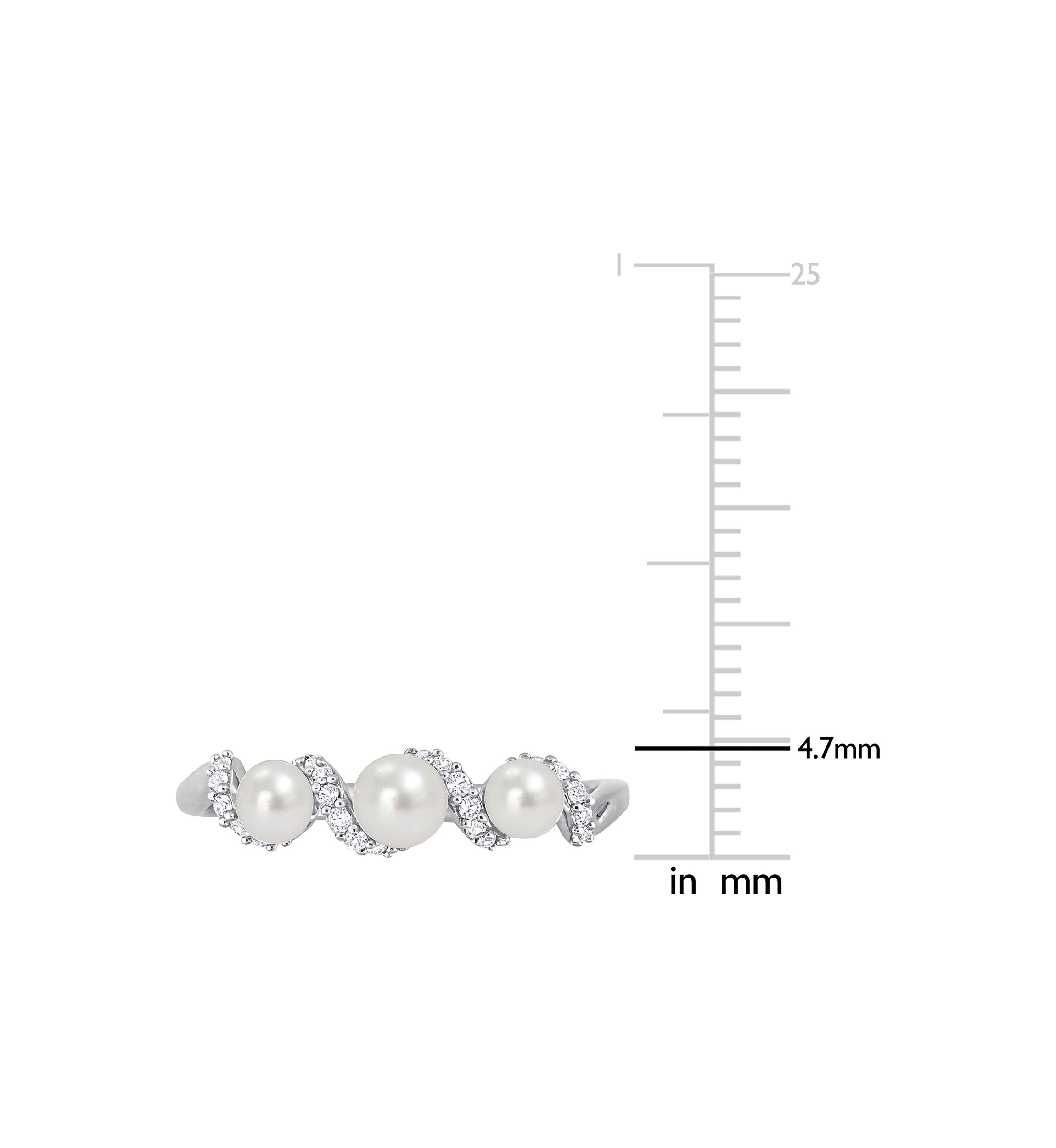 Lab Created Cultured Freshwater Pearl and 1/4 CT TGW Created White Sapphire Swirl Ring in Sterling Silver