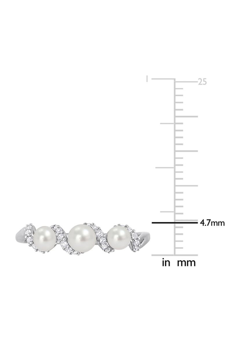 Lab Created Cultured Freshwater Pearl and 1/4 CT TGW Created White Sapphire Swirl Ring in Sterling Silver