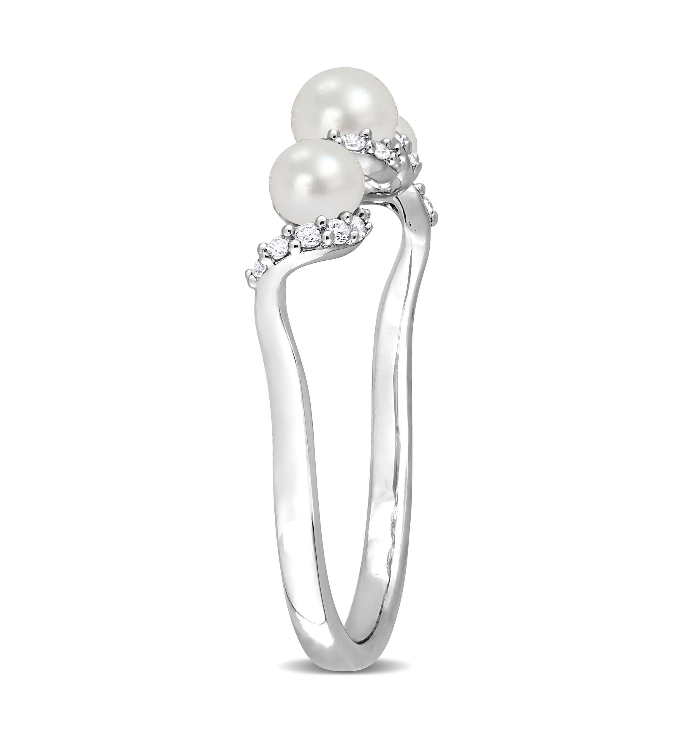 Lab Created Cultured Freshwater Pearl and 1/4 CT TGW Created White Sapphire Swirl Ring in Sterling Silver