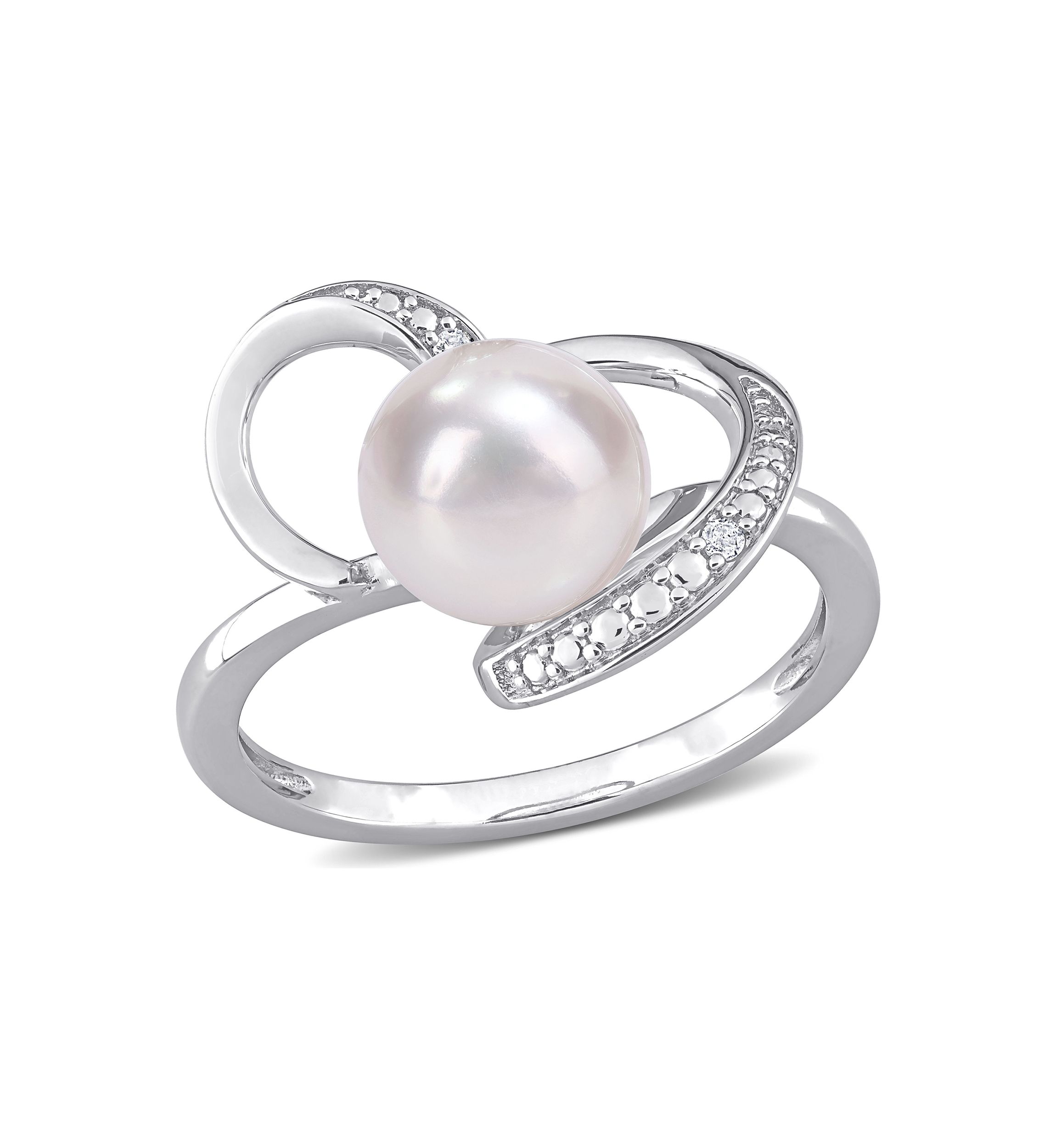 8-8.5mm Freshwater Cultured Pearl and Diamond Accent Heart Ring in Sterling Silver