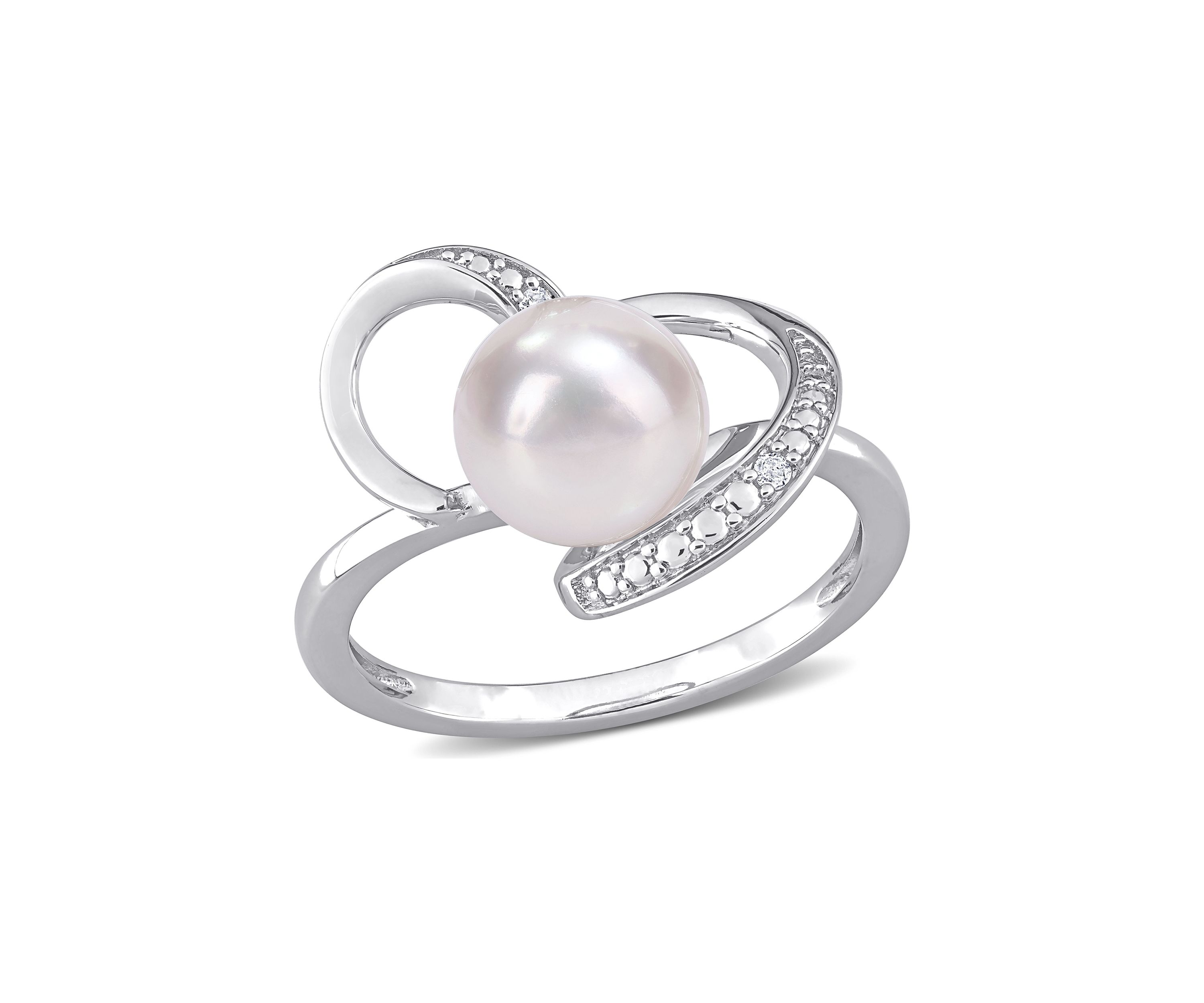 8-8.5mm Freshwater Cultured Pearl and Diamond Accent Heart Ring in Sterling Silver