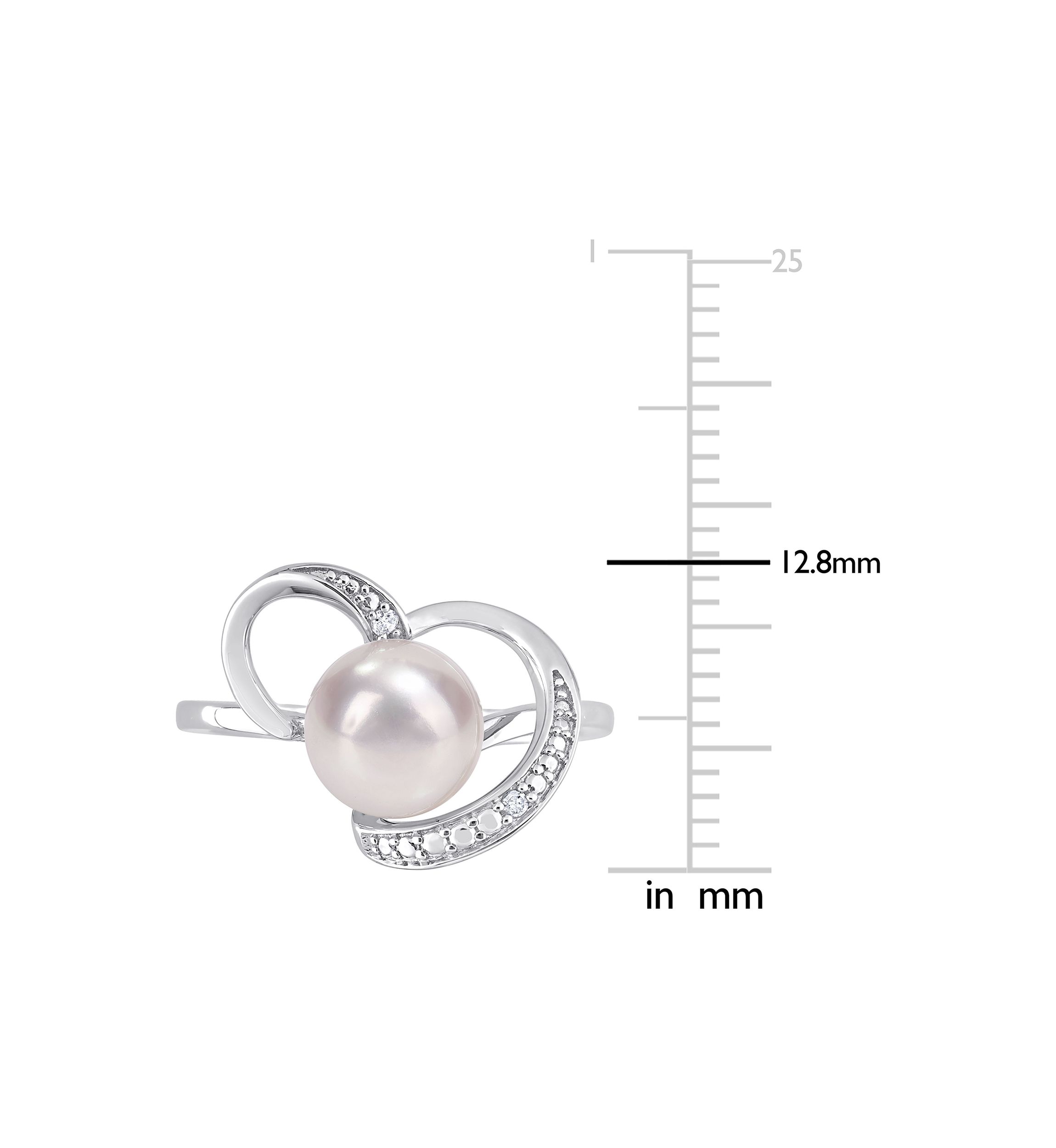 8-8.5mm Freshwater Cultured Pearl and Diamond Accent Heart Ring in Sterling Silver