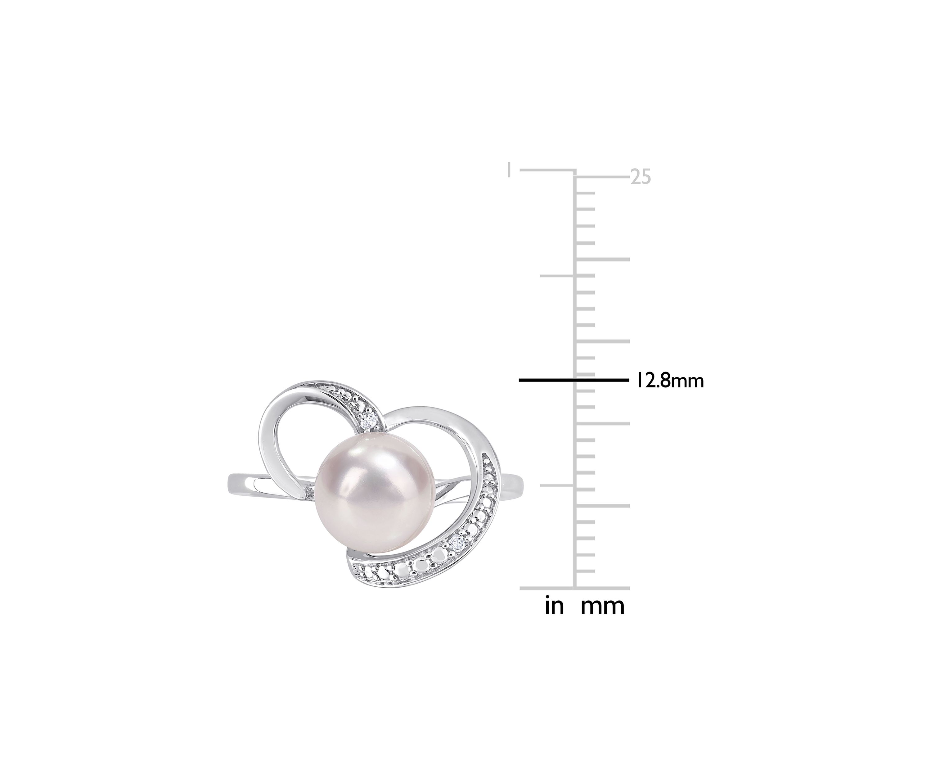 8-8.5mm Freshwater Cultured Pearl and Diamond Accent Heart Ring in Sterling Silver