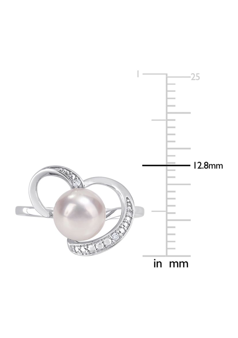 8-8.5mm Freshwater Cultured Pearl and Diamond Accent Heart Ring in Sterling Silver