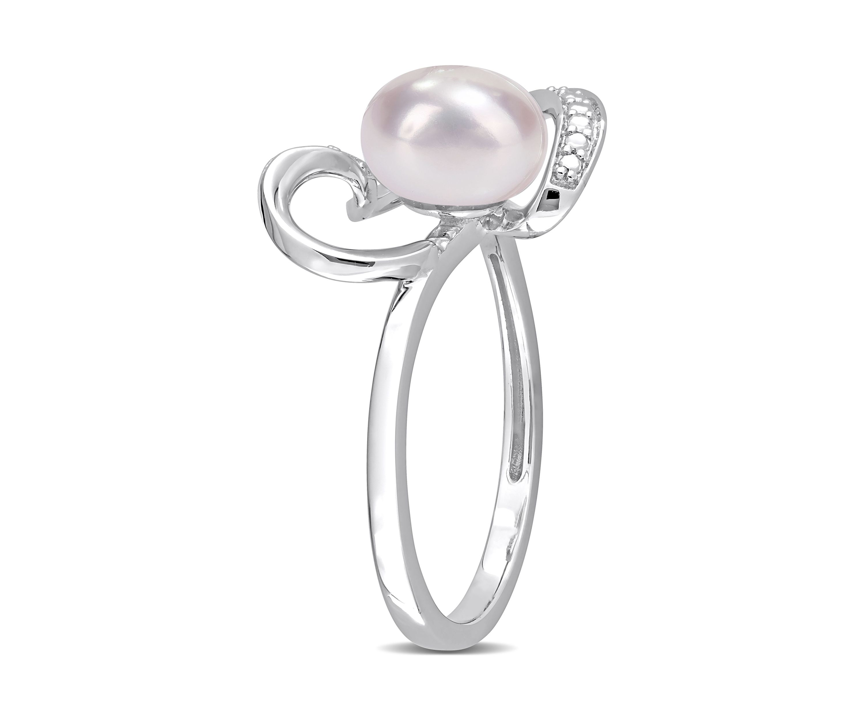 8-8.5mm Freshwater Cultured Pearl and Diamond Accent Heart Ring in Sterling Silver
