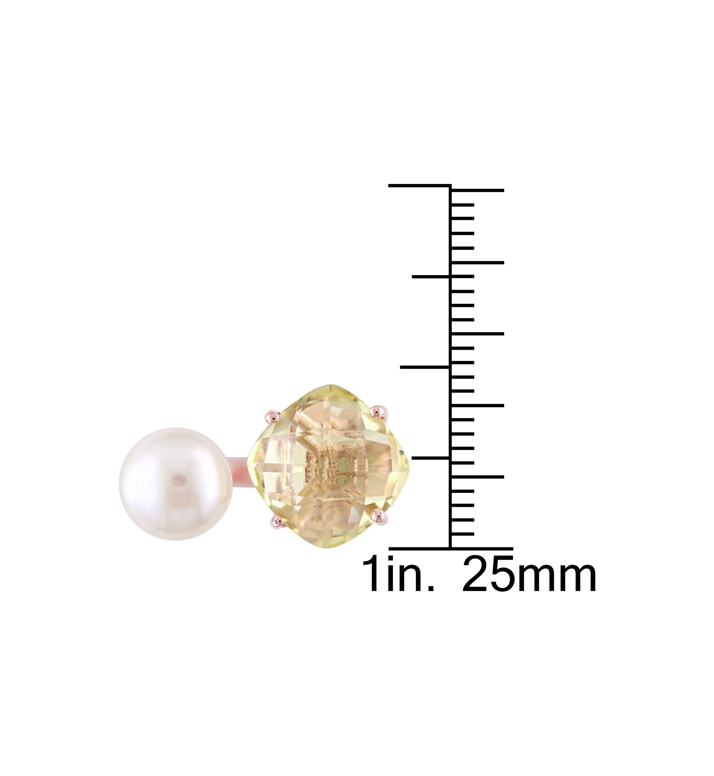 White Cultured Freshwater Pearl and Lemon Quartz Ring in Rose Plated Sterling Silver
