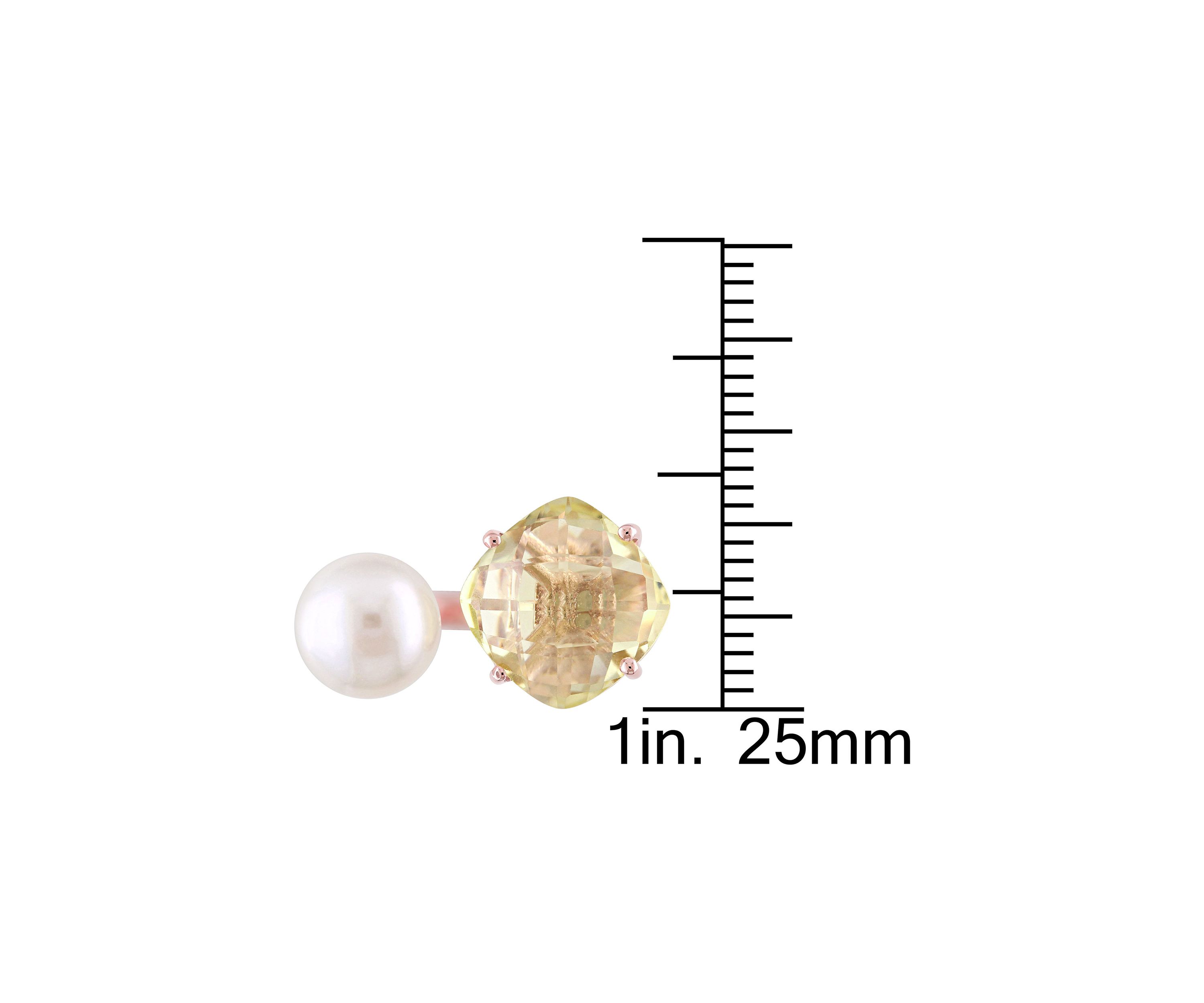 White Cultured Freshwater Pearl and Lemon Quartz Ring in Rose Plated Sterling Silver