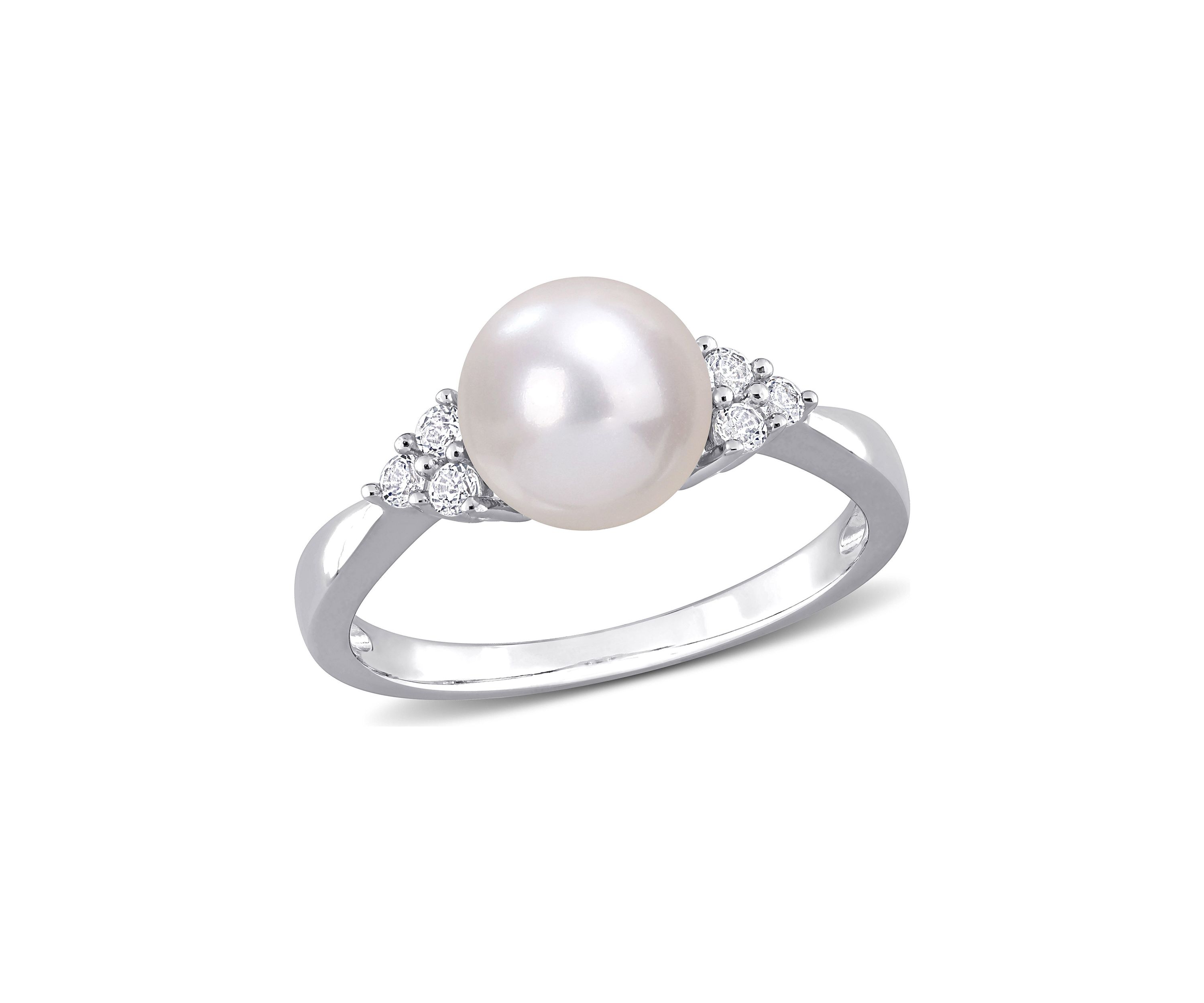 8-8.5mm Cultured Freshwater Pearl and 1/4 CT TGW White Topaz Ring in Sterling Silver
