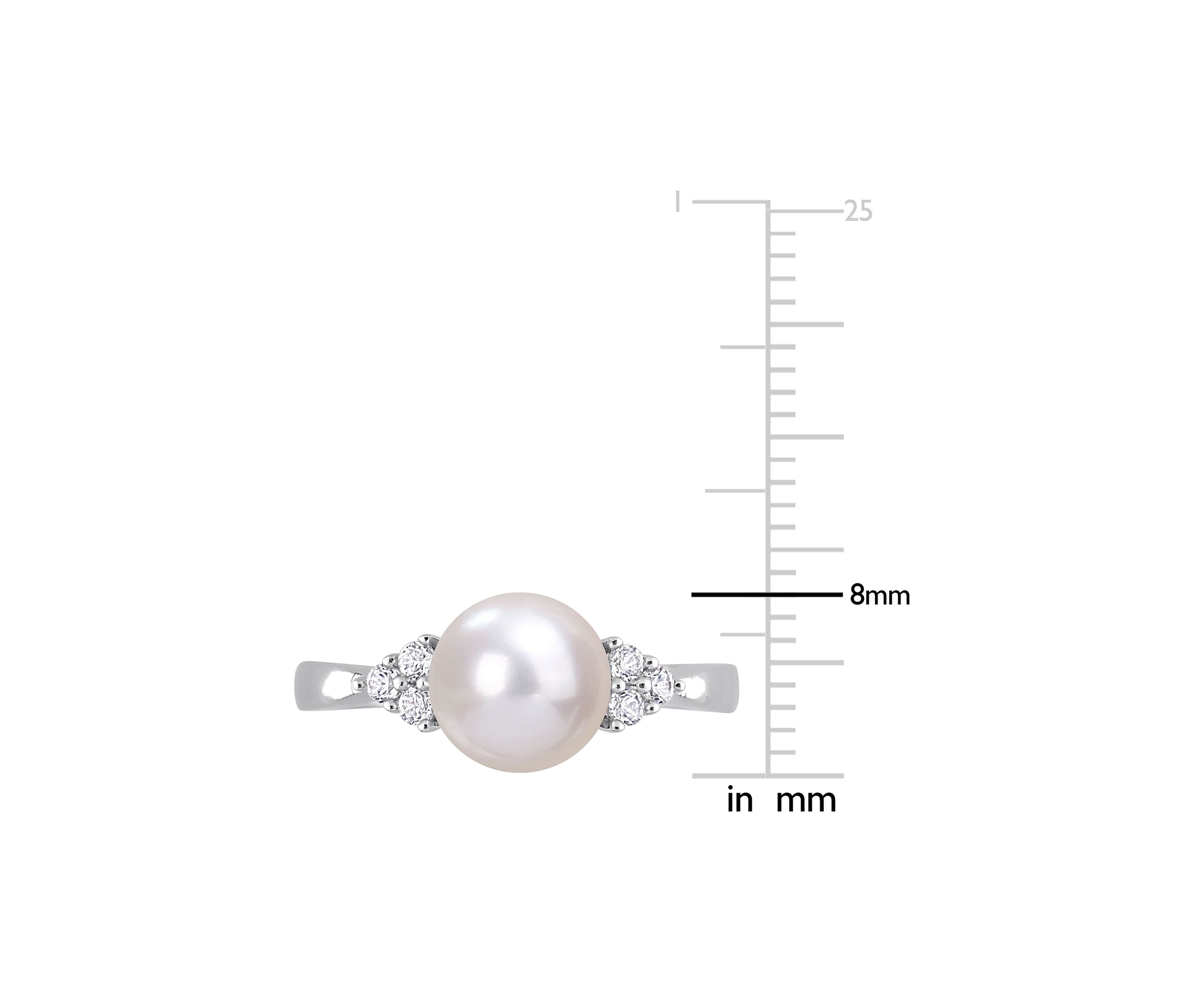 8-8.5mm Cultured Freshwater Pearl and 1/4 CT TGW White Topaz Ring in Sterling Silver