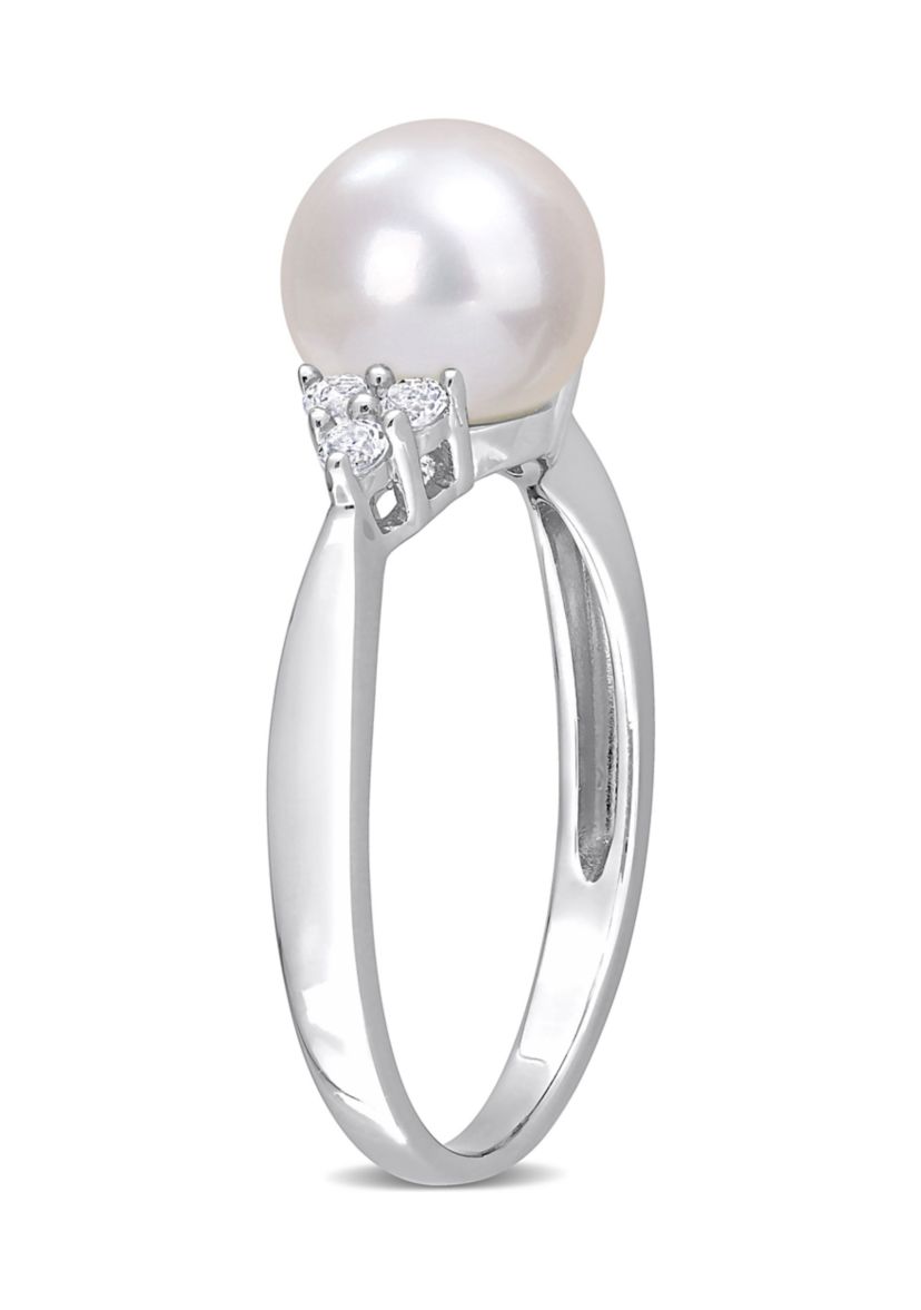8-8.5mm Cultured Freshwater Pearl and 1/4 CT TGW White Topaz Ring in Sterling Silver