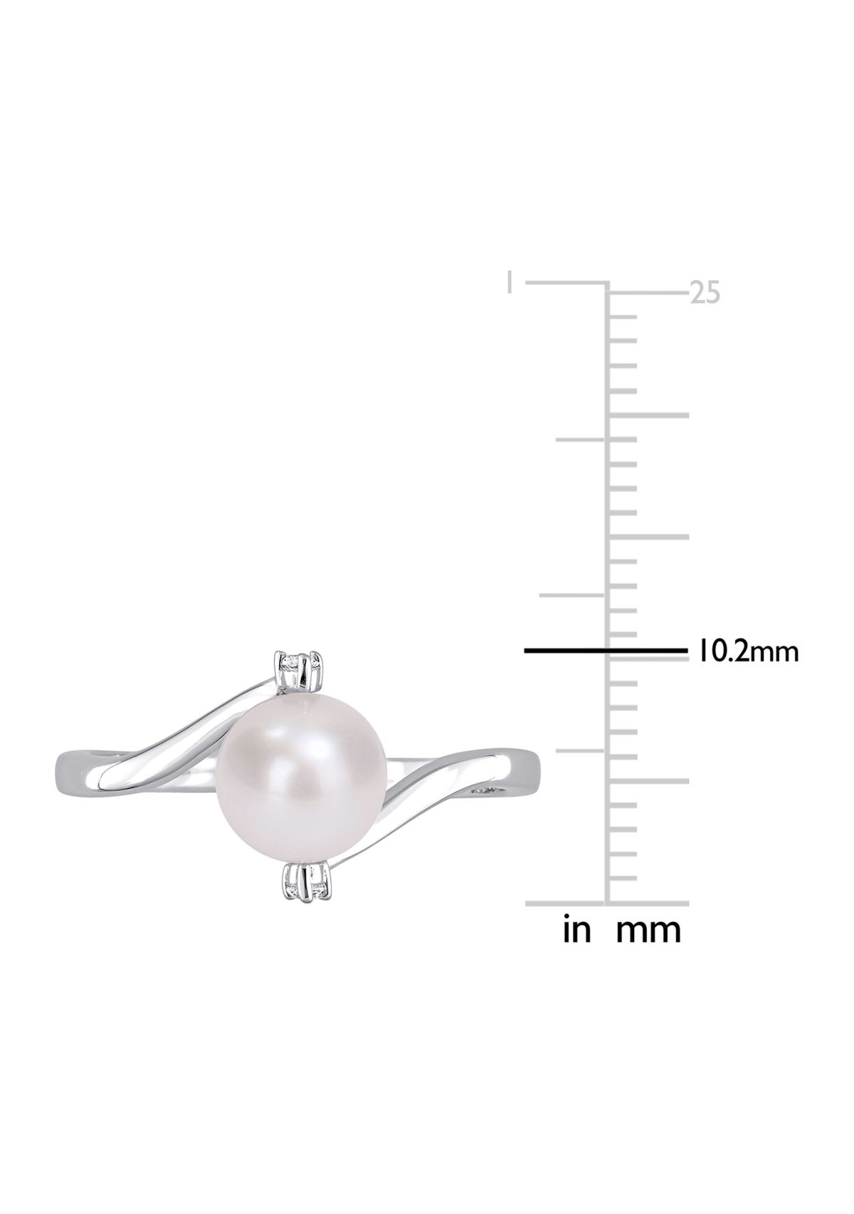 Lab Created 7-7.5mm Freshwater Cultured Pearl and Created White Sapphire Bypass Ring in Sterling Silver