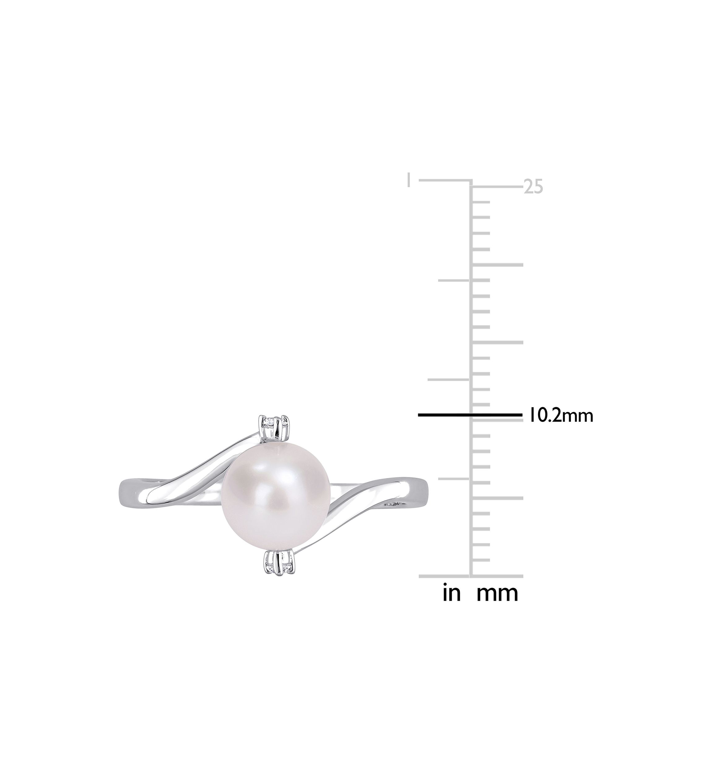 Lab Created 7-7.5mm Freshwater Cultured Pearl and Created White Sapphire Bypass Ring in Sterling Silver