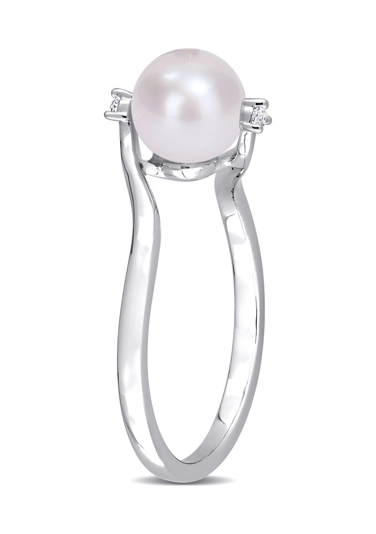 Lab Created 7-7.5mm Freshwater Cultured Pearl and Created White Sapphire Bypass Ring in Sterling Silver