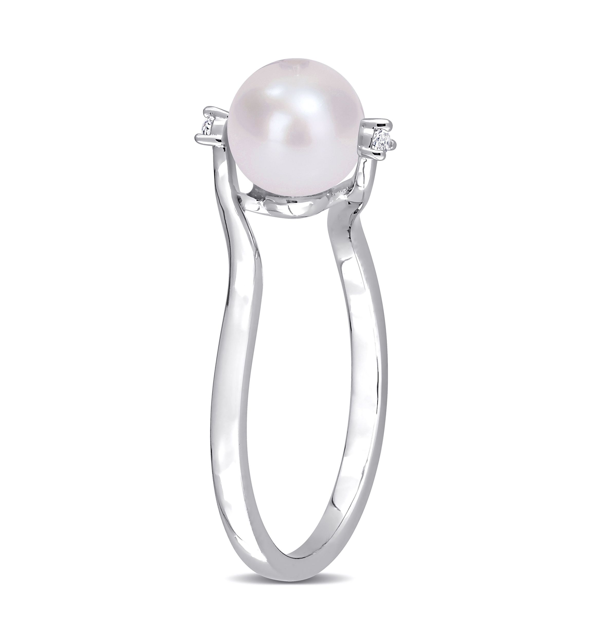 Lab Created 7-7.5mm Freshwater Cultured Pearl and Created White Sapphire Bypass Ring in Sterling Silver