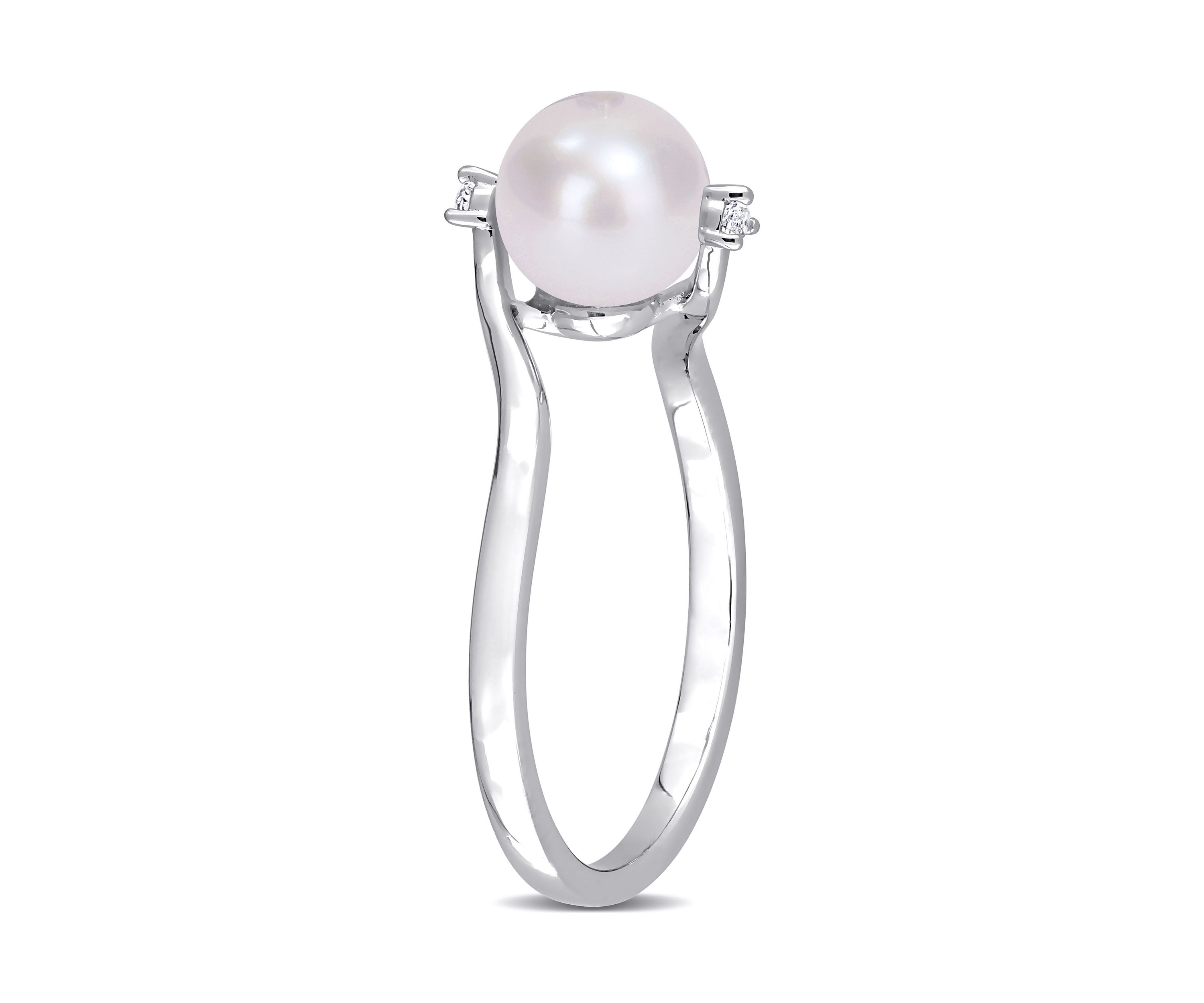 Lab Created 7-7.5mm Freshwater Cultured Pearl and Created White Sapphire Bypass Ring in Sterling Silver