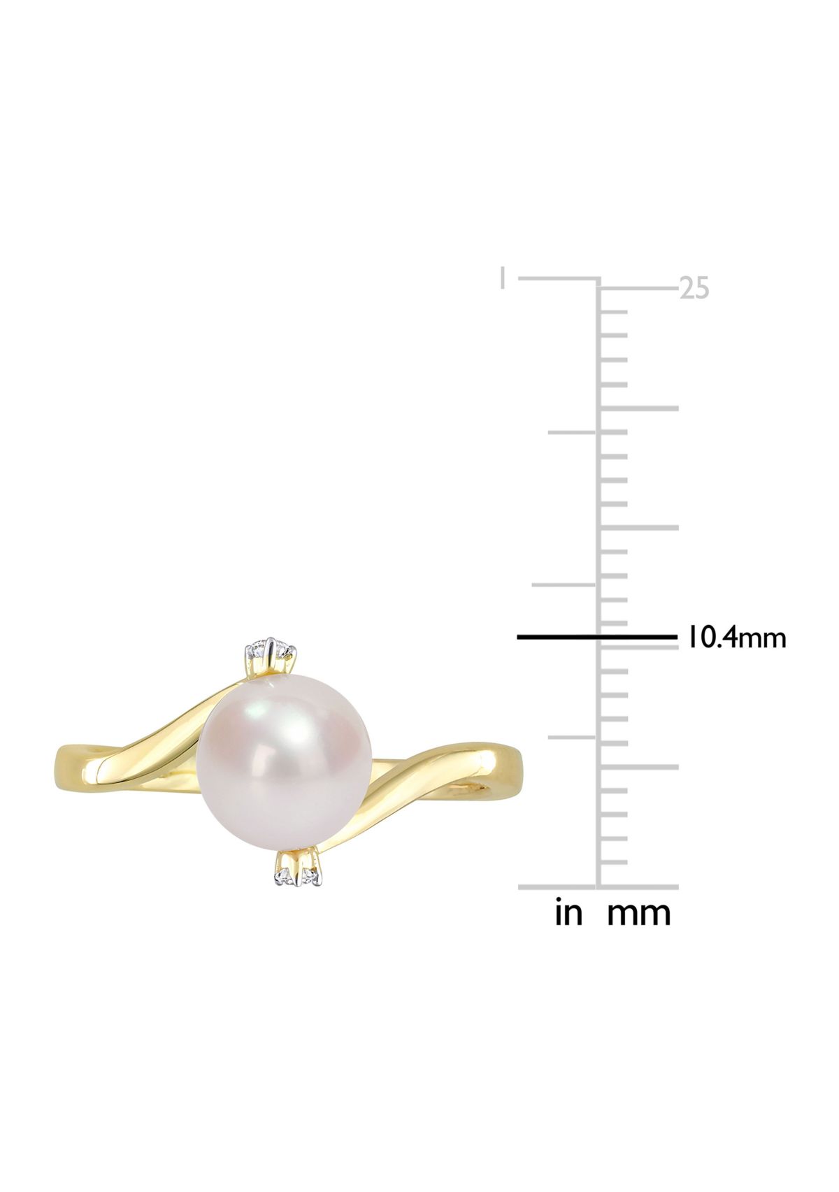 7-7.5mm Cultured Freshwater Pearl and Diamond Accent Bypass Ring in 10k Yellow Gold