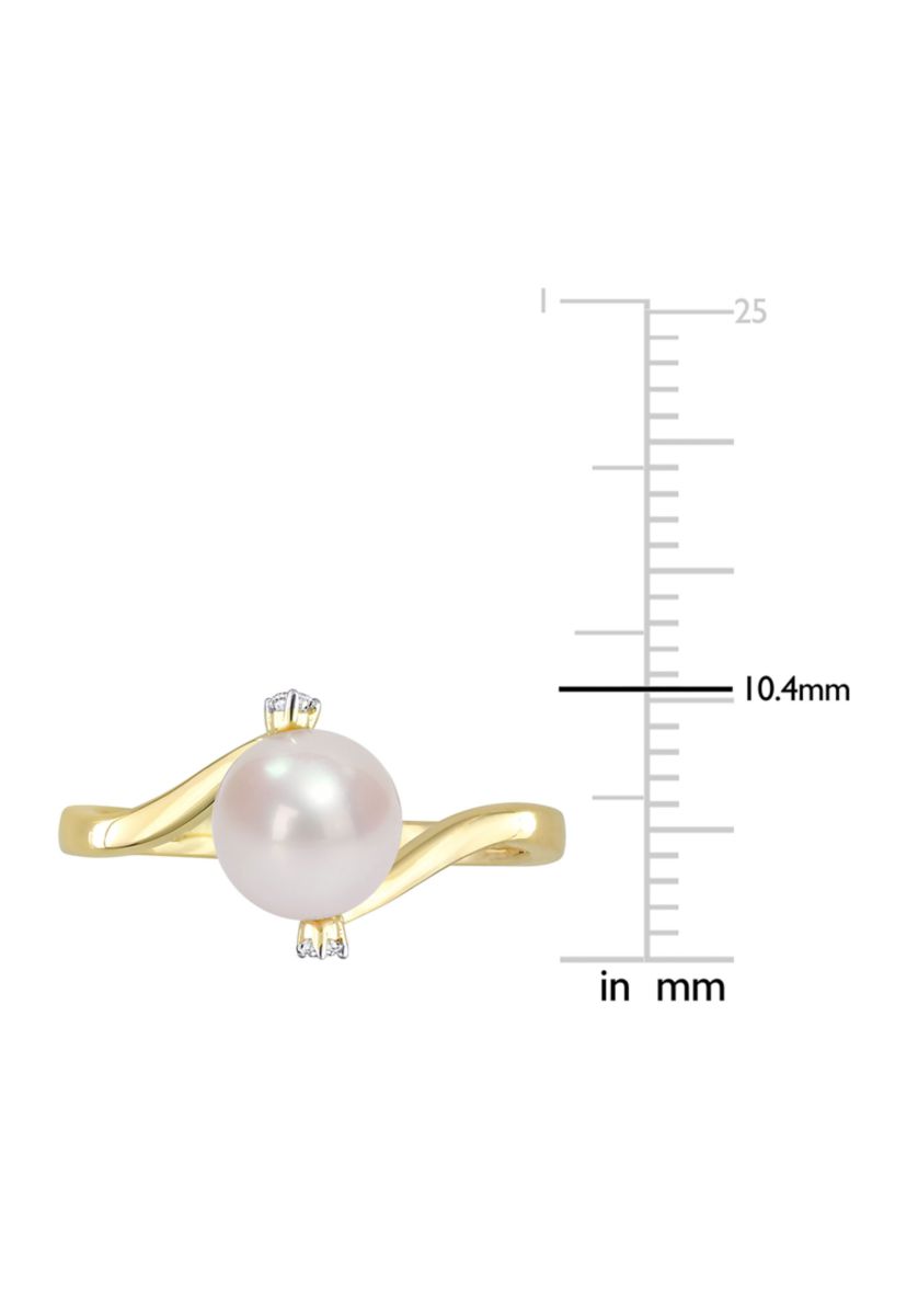 7-7.5mm Cultured Freshwater Pearl and Diamond Accent Bypass Ring in 10k Yellow Gold
