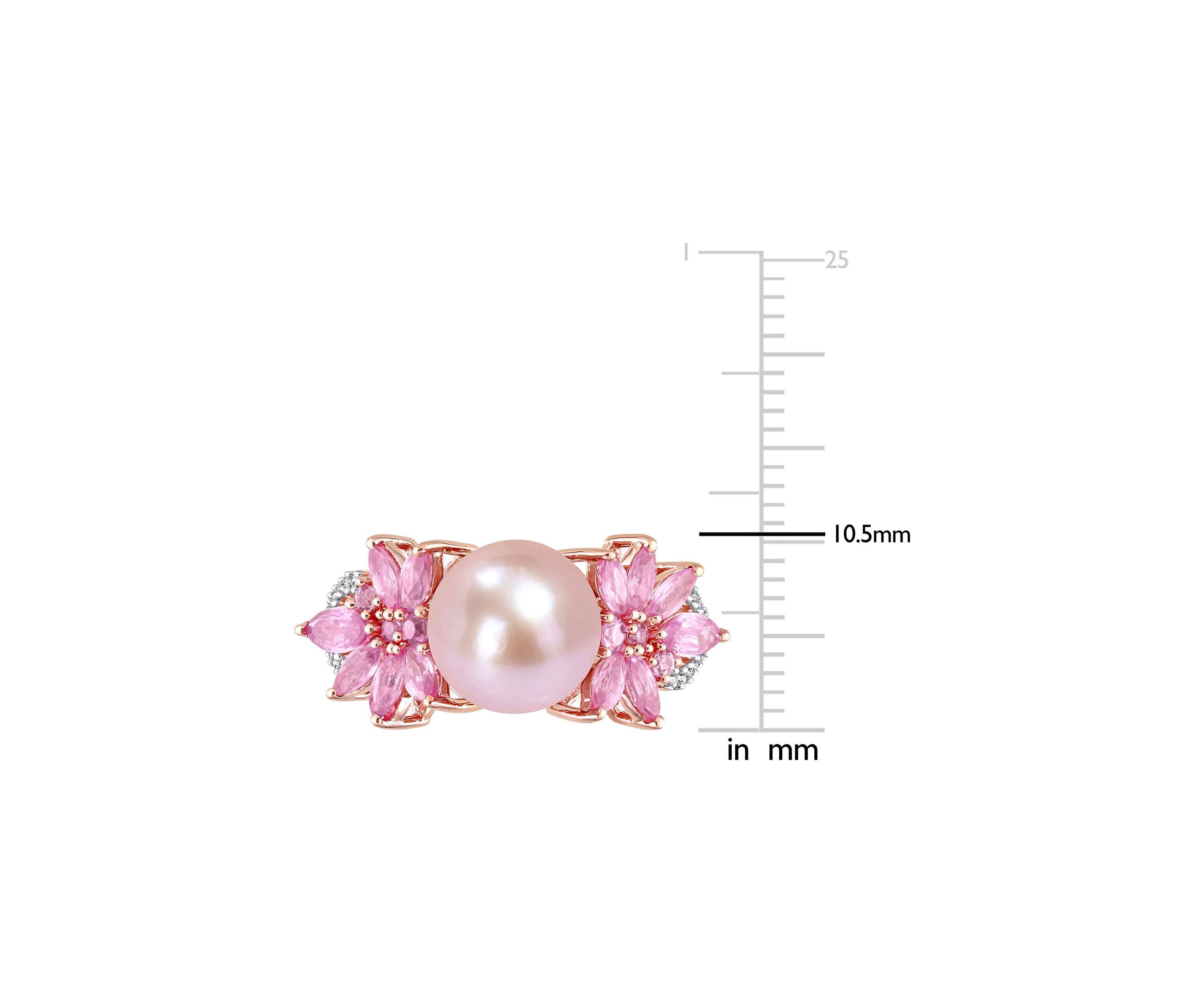 9-9.5mm Cultured Freshwater Pearl and 3/4 CT TGW Pink Sapphire and 1/8 CT TW Diamond Flower Ring in 14k Rose Gold