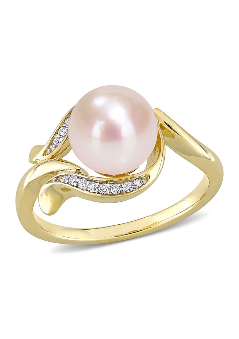 8.5-9mm Cultured Freshwater Pearl and Diamond Accent Ring in 10k Yellow Gold