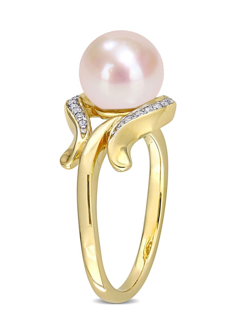 8.5-9mm Cultured Freshwater Pearl and Diamond Accent Ring in 10k Yellow Gold