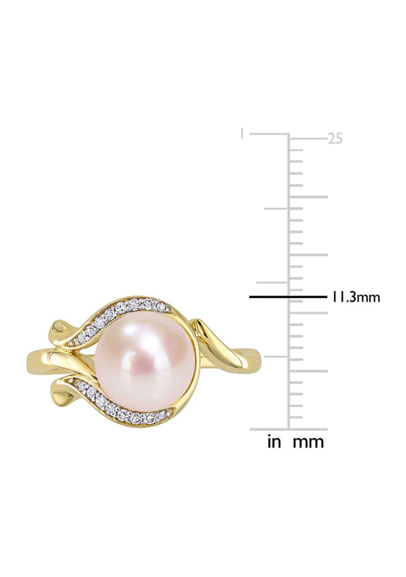 8.5-9mm Cultured Freshwater Pearl and Diamond Accent Ring in 10k Yellow Gold