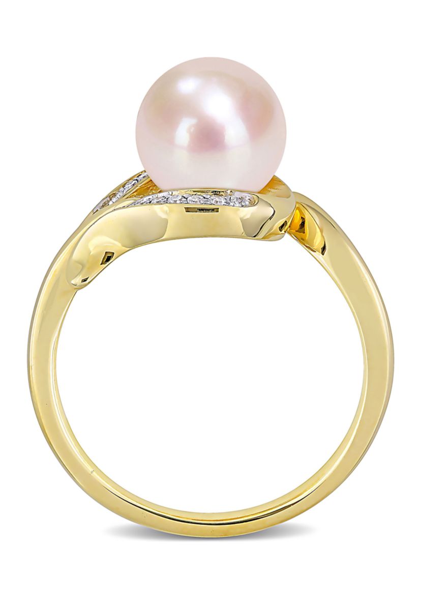 8.5-9mm Cultured Freshwater Pearl and Diamond Accent Ring in 10k Yellow Gold