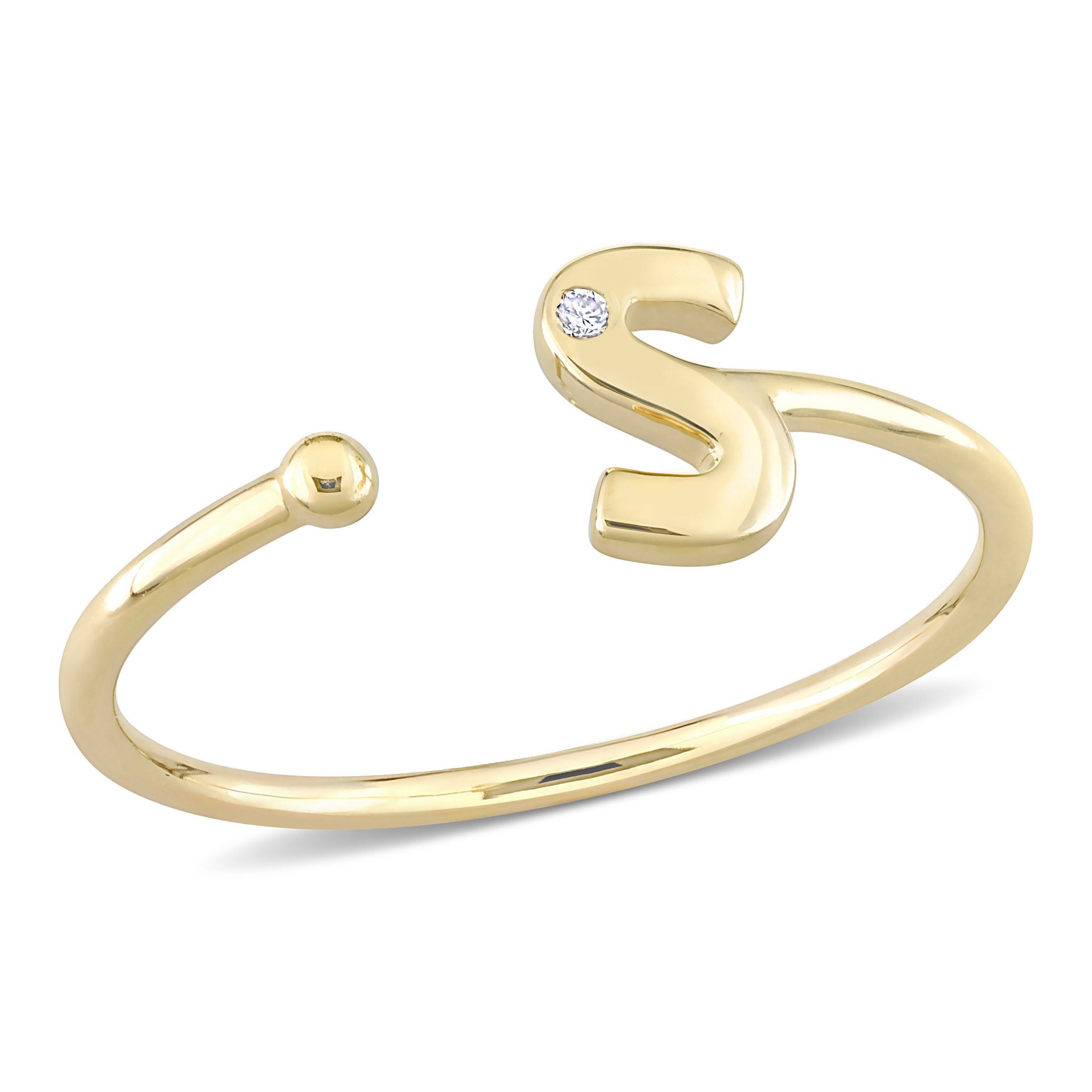 Diamond Accent Initial Ring in 10K Yellow Gold