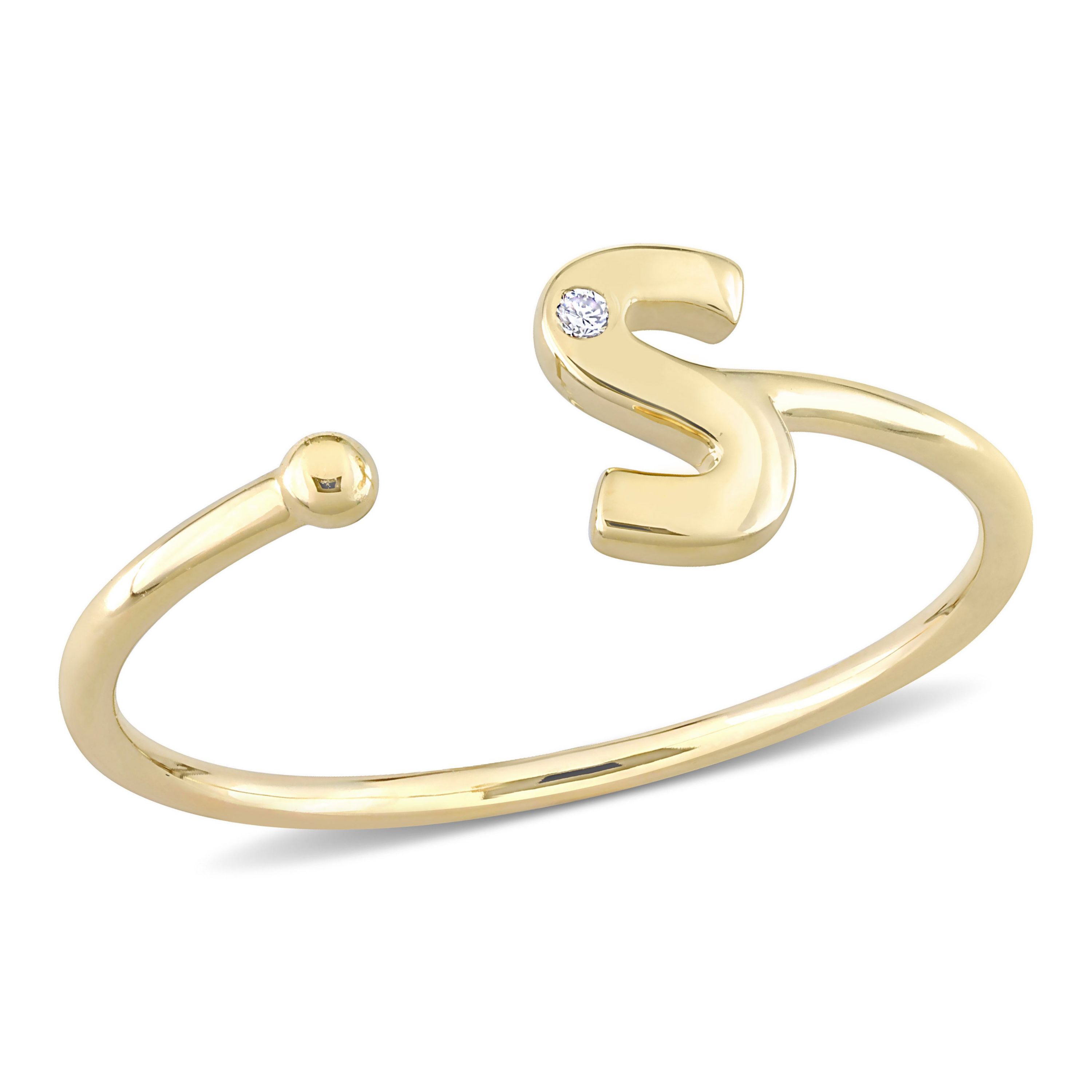Diamond Accent Initial Ring in 10K Yellow Gold