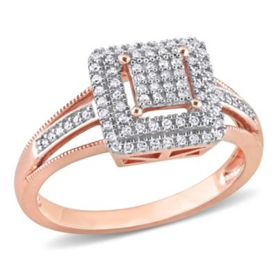 Belk & Co 1/4 ct. t.w. Diamond Double Halo Square Cluster Split Shank Ring in 10K Rose Gold, Pink, 9.5