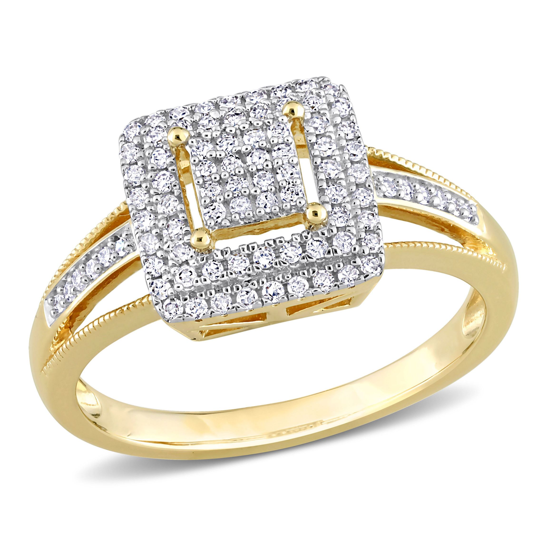 1/4 ct. t.w. Diamond Double Halo Square Cluster Ring in 10K Yellow Gold