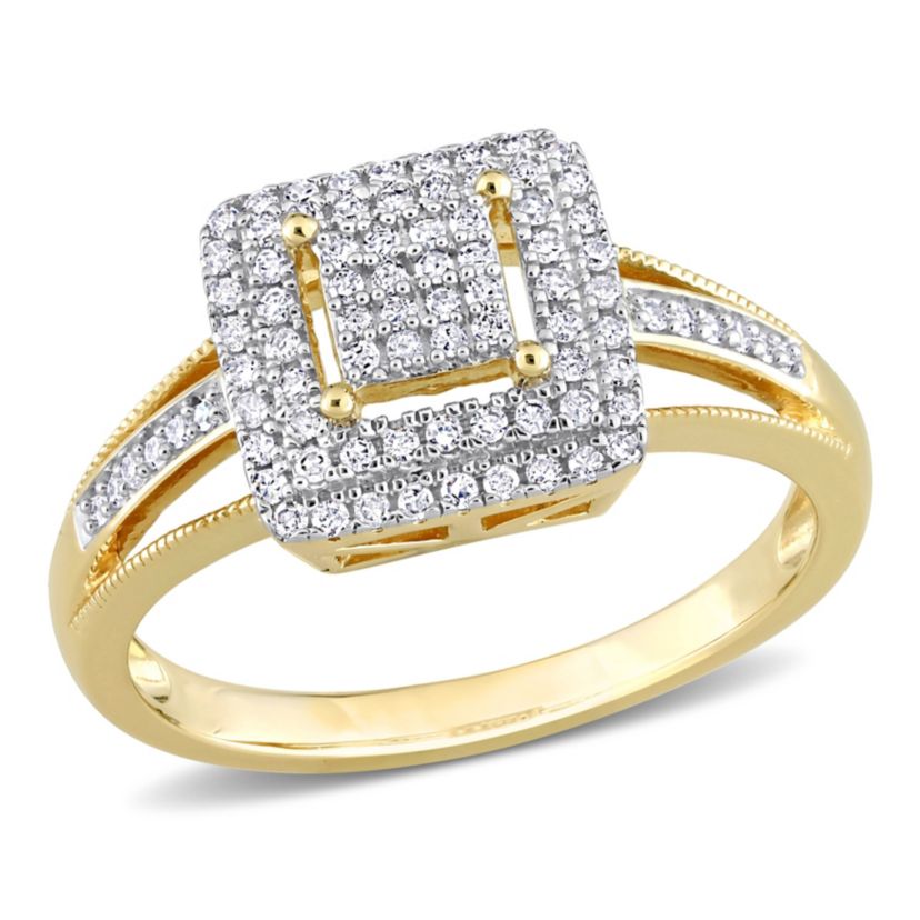 1/4 ct. t.w. Diamond Double Halo Square Cluster Ring in 10K Yellow Gold