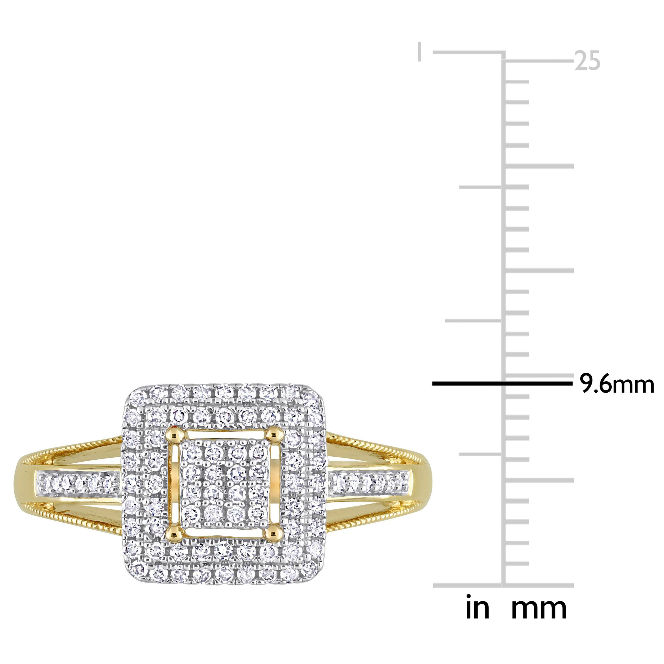1/4 ct. t.w. Diamond Double Halo Square Cluster Ring in 10K Yellow Gold