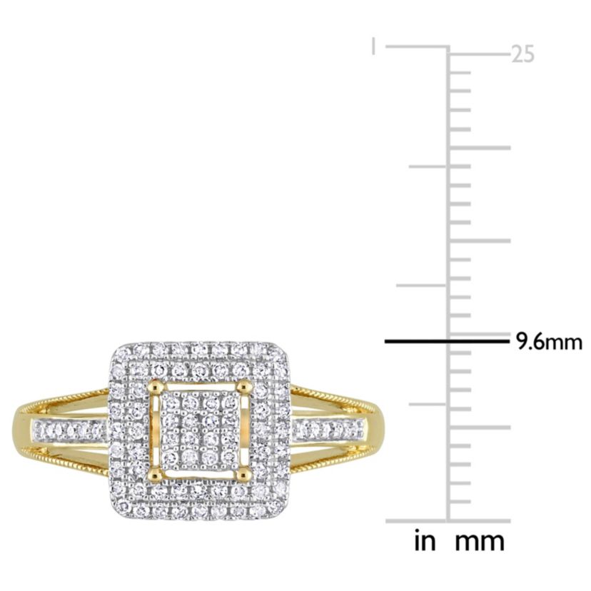 1/4 ct. t.w. Diamond Double Halo Square Cluster Ring in 10K Yellow Gold