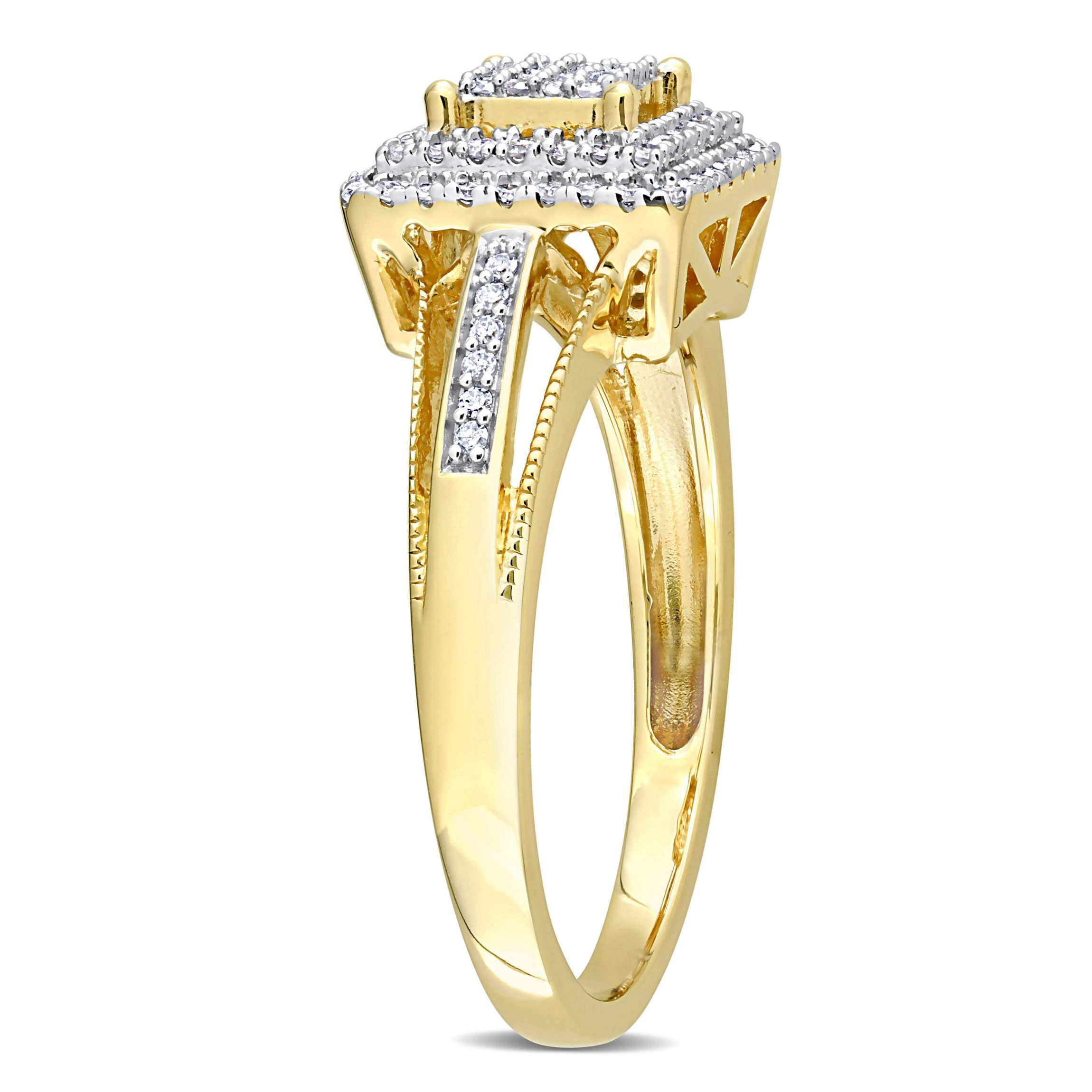 1/4 ct. t.w. Diamond Double Halo Square Cluster Ring in 10K Yellow Gold