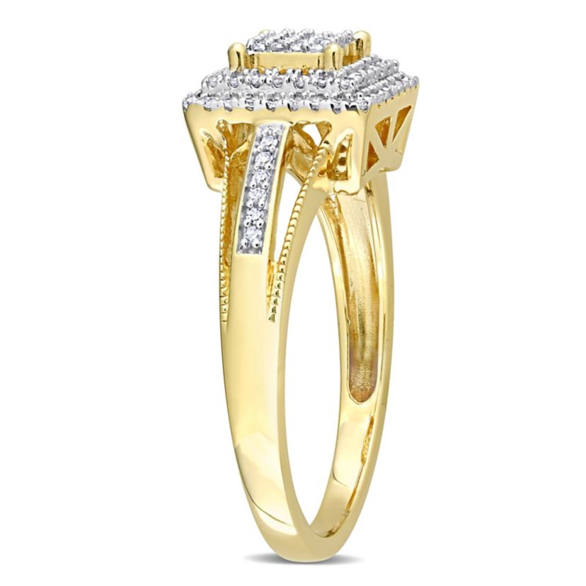 1/4 ct. t.w. Diamond Double Halo Square Cluster Ring in 10K Yellow Gold