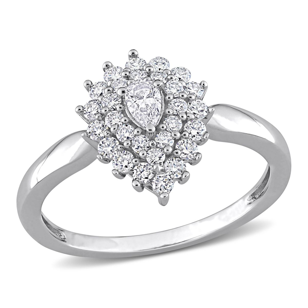 1/2 ct. t.w. Pear and Round Diamond Graduated Halo Engagement Ring in 14K White Gold