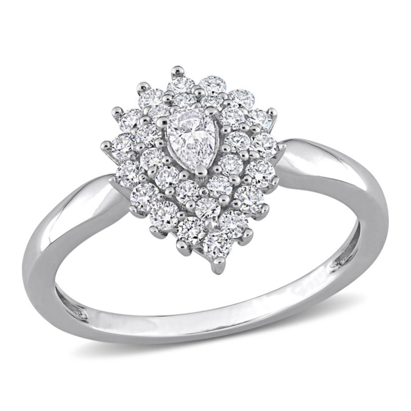 1/2 ct. t.w. Pear and Round Diamond Graduated Halo Engagement Ring in 14K White Gold