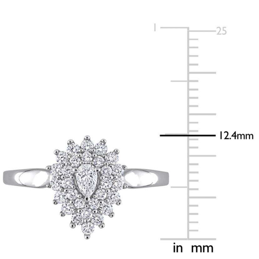 1/2 ct. t.w. Pear and Round Diamond Graduated Halo Engagement Ring in 14K White Gold