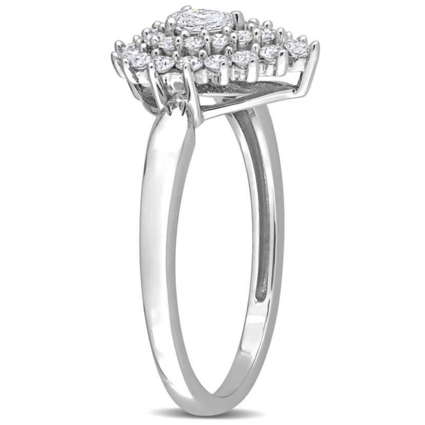 1/2 ct. t.w. Pear and Round Diamond Graduated Halo Engagement Ring in 14K White Gold