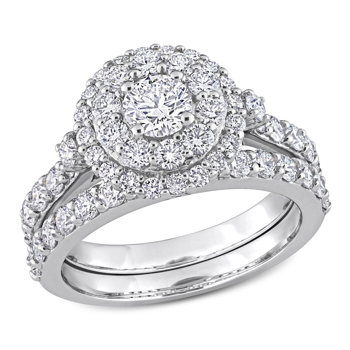 1.75 ct. t.g.w. Lab Created Diamond Double Halo Bridal Set Ring in 14K White Gold