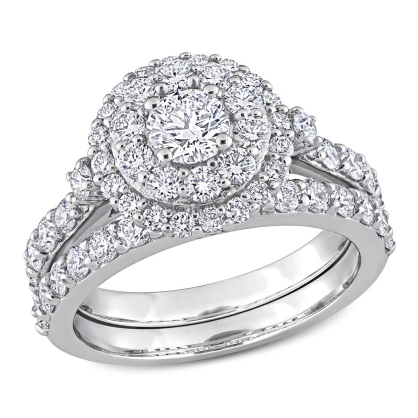 1.75 ct. t.g.w. Lab Created Diamond Double Halo Bridal Set Ring in 14K White Gold