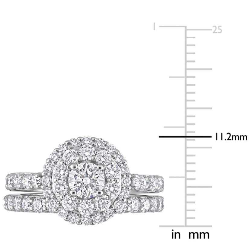1.75 ct. t.g.w. Lab Created Diamond Double Halo Bridal Set Ring in 14K White Gold