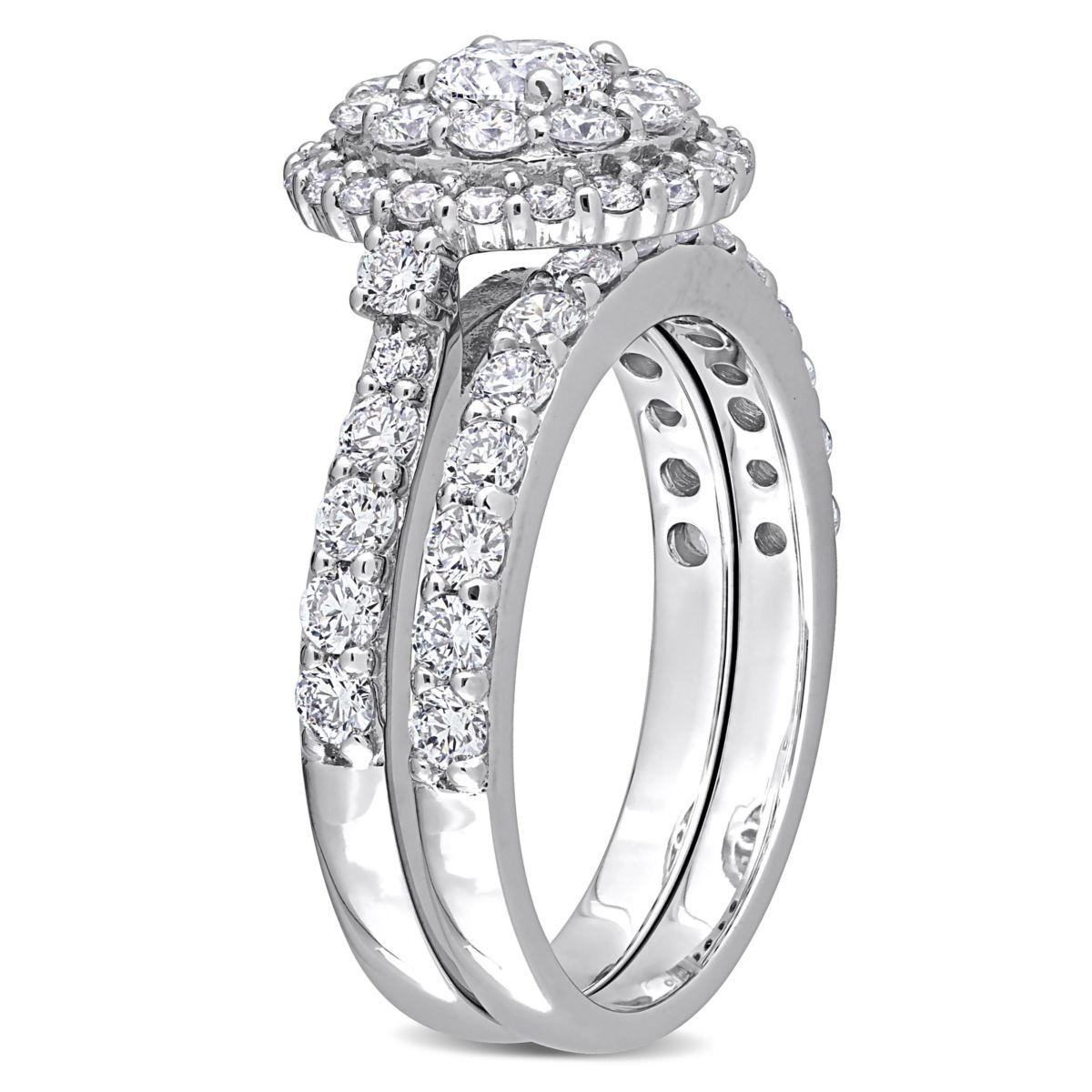 1.75 ct. t.g.w. Lab Created Diamond Double Halo Bridal Set Ring in 14K White Gold