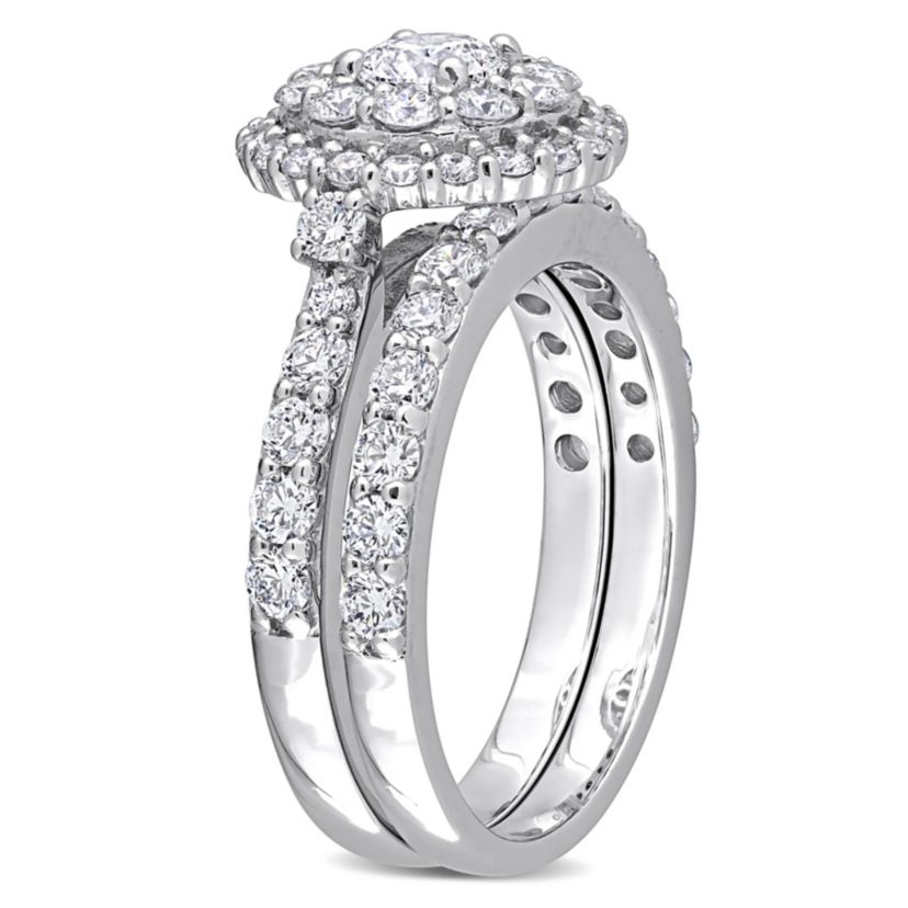 1.75 ct. t.g.w. Lab Created Diamond Double Halo Bridal Set Ring in 14K White Gold