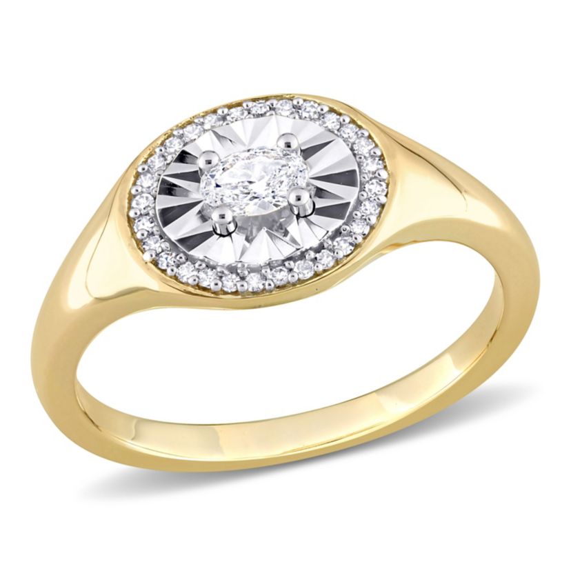1/4 ct. t.w. Oval and Round-Cut Diamond Ring in 14K Yellow Gold