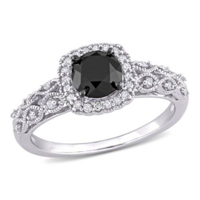 Belk & Co 3/4 ct. t.w. Black and White Diamond Vintage Engagement Ring in 10K White Gold, 8.5 -  0075000221878