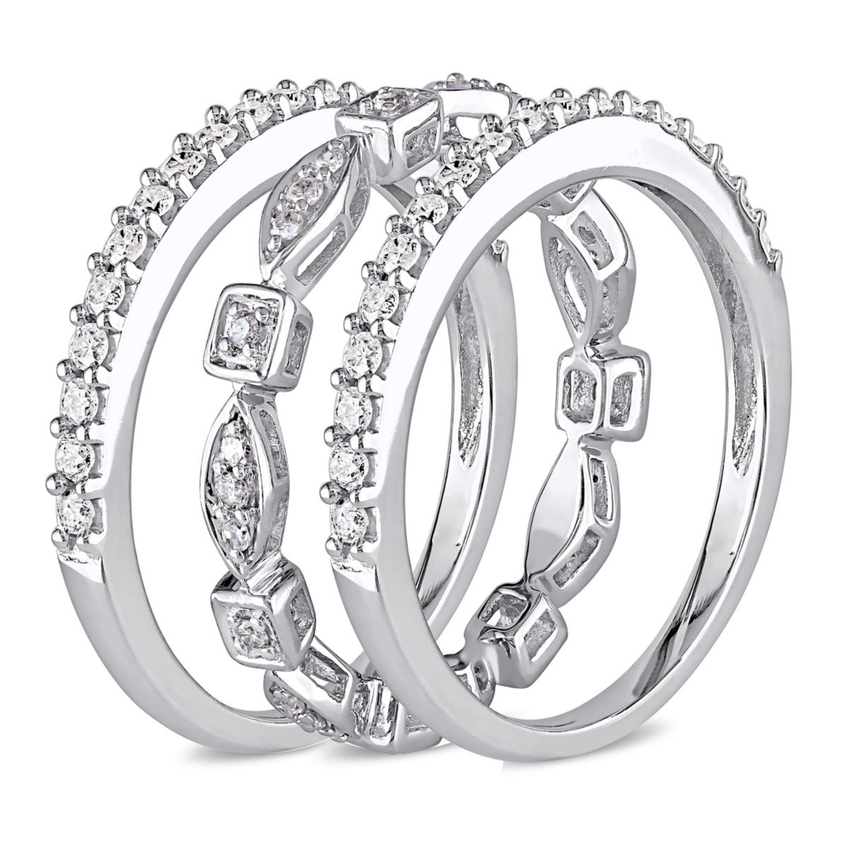 3/4 ct. t.w. Diamond Vintage Anniversary and Eternity Band 3-Piece Set of Stacking Rings in 10K White Gold