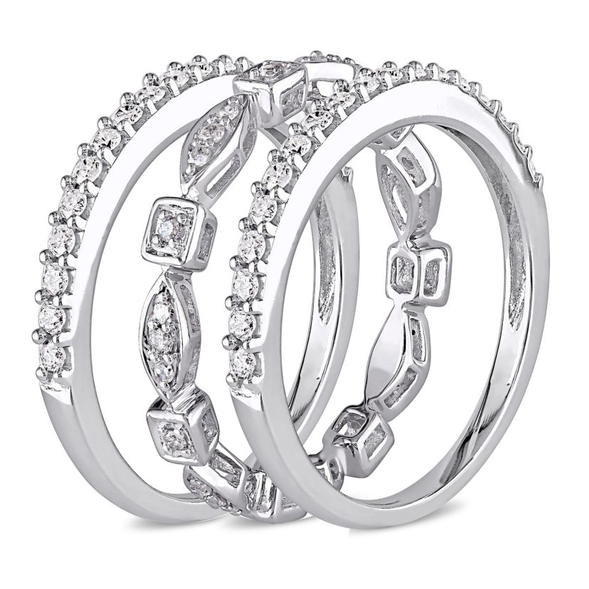 3/4 ct. t.w. Diamond Vintage Anniversary and Eternity Band 3-Piece Set of Stacking Rings in 10K White Gold