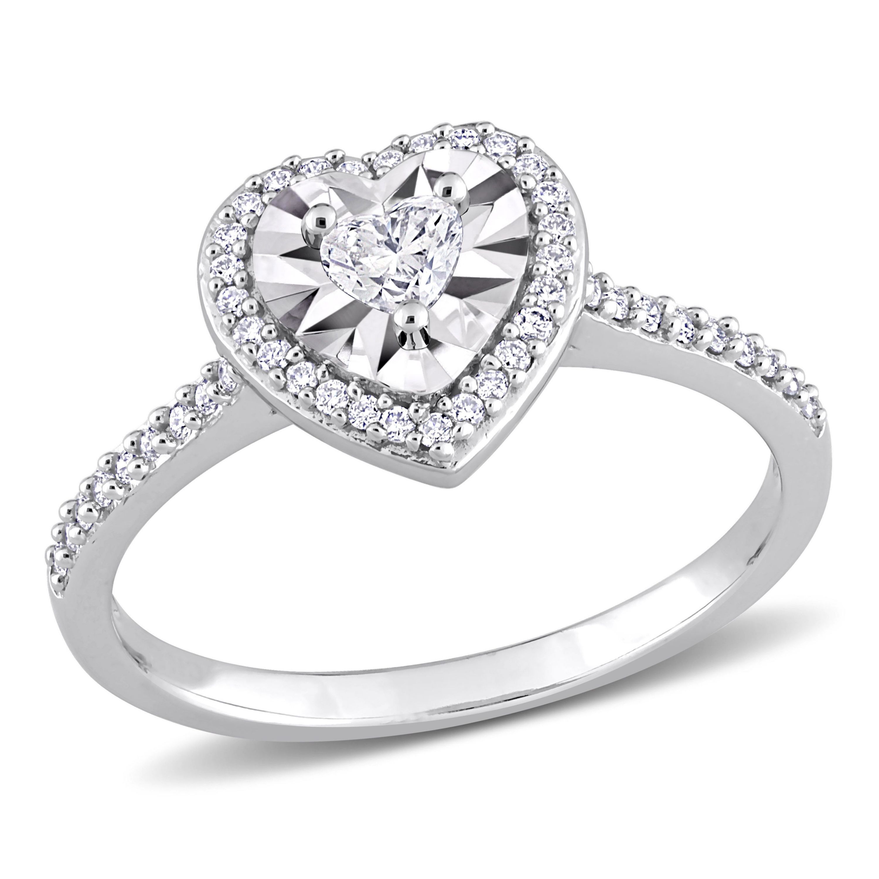 1/3 ct. t.w. Heart & Round Shape Diamond Halo Engagement Ring in 14K White Gold
